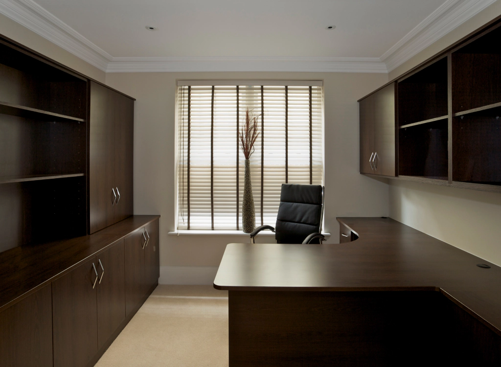 home office with custom cabinets